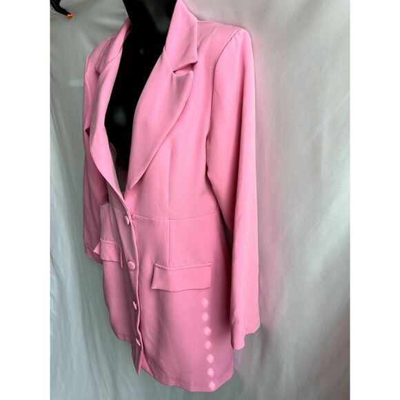 Boohoo Barbiecore Pink Blazer Dress Sze 10 Bubblegum Cutouts Barbie Formal Girly - Picture 4 of 10